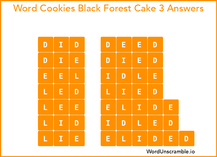 Word Cookies Black Forest Cake 3 Answers