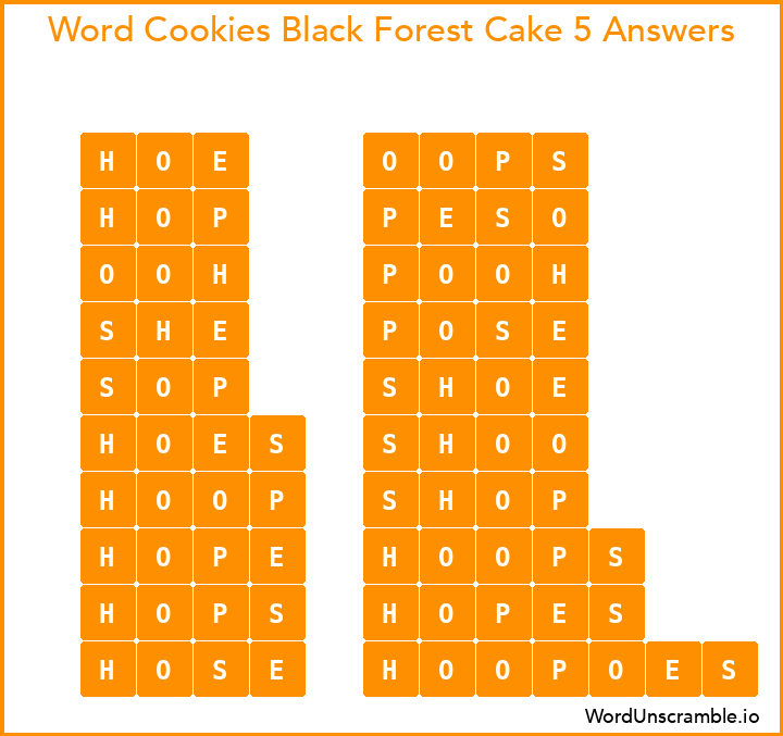 Word Cookies Black Forest Cake 5 Answers