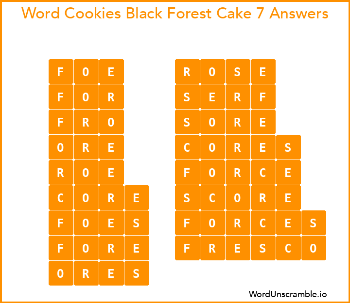 Word Cookies Black Forest Cake 7 Answers