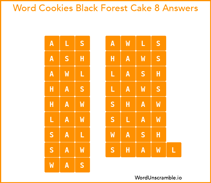 Word Cookies Black Forest Cake 8 Answers