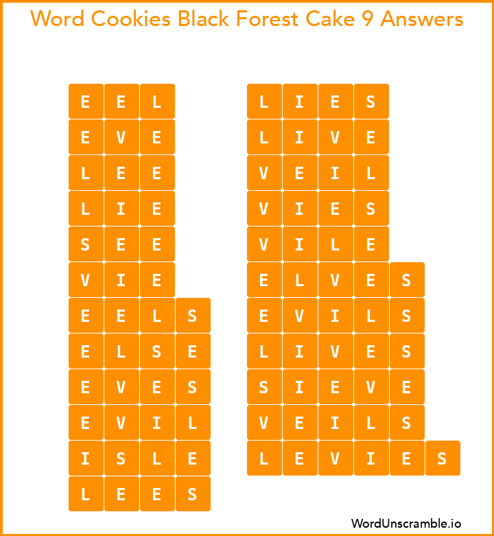 Word Cookies Black Forest Cake 9 Answers