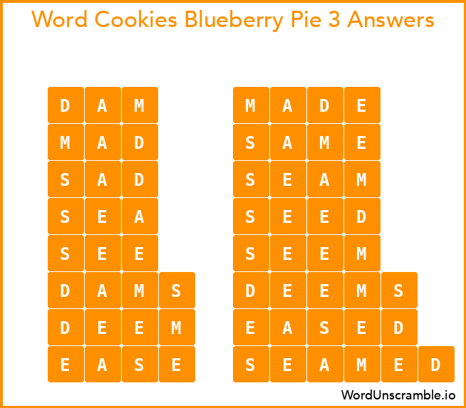 Word Cookies Blueberry Pie 3 Answers