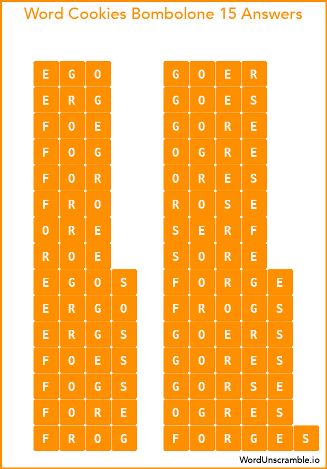 Word Cookies Bombolone 15 Answers