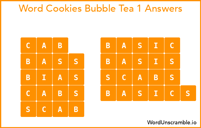 Word Cookies Bubble Tea 1 Answers