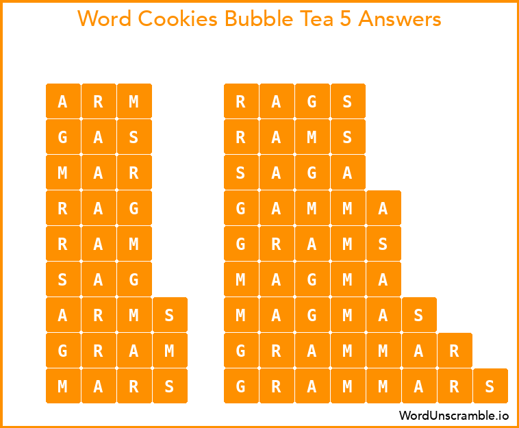 Word Cookies Bubble Tea 5 Answers