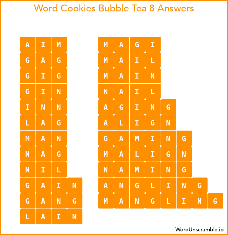 Word Cookies Bubble Tea 8 Answers