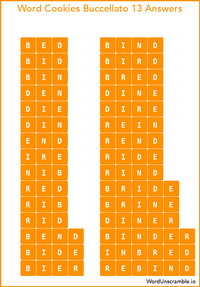 Word Cookies Buccellato 13 Answers