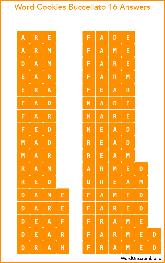 Word Cookies Buccellato 16 Answers