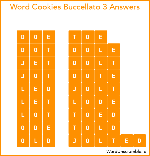 Word Cookies Buccellato 3 Answers