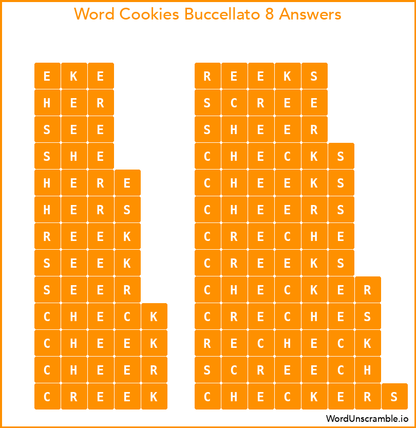 Word Cookies Buccellato 8 Answers
