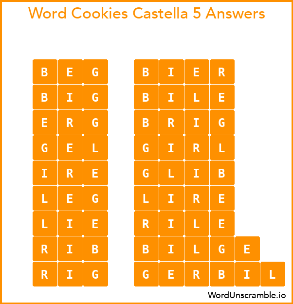 Word Cookies Castella 5 Answers