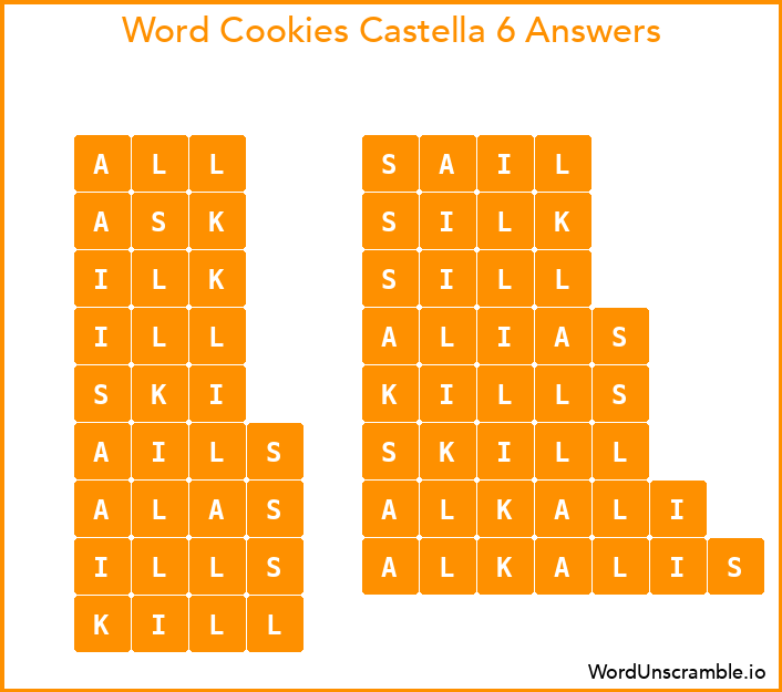 Word Cookies Castella 6 Answers