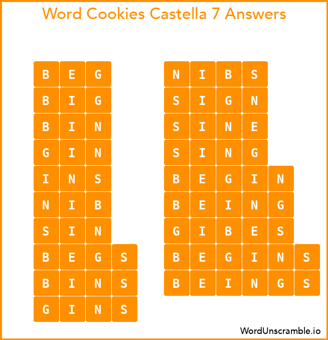 Word Cookies Castella 7 Answers