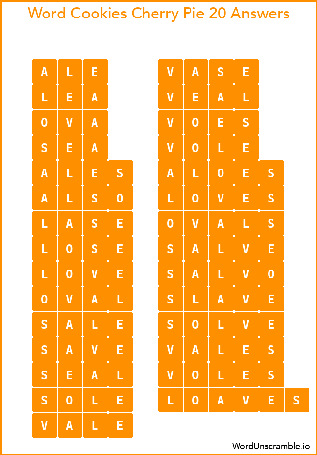 Word Cookies Cherry Pie 20 Answers