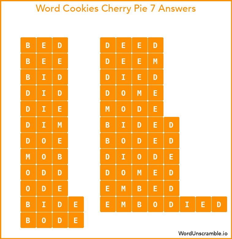 Word Cookies Cherry Pie 7 Answers