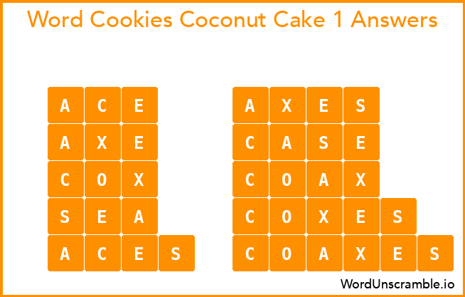 Word Cookies Coconut Cake 1 Answers