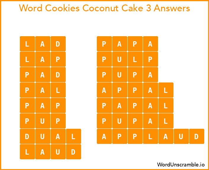 Word Cookies Coconut Cake 3 Answers