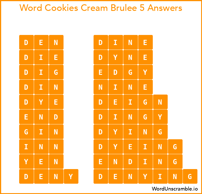 Word Cookies Cream Brulee 5 Answers