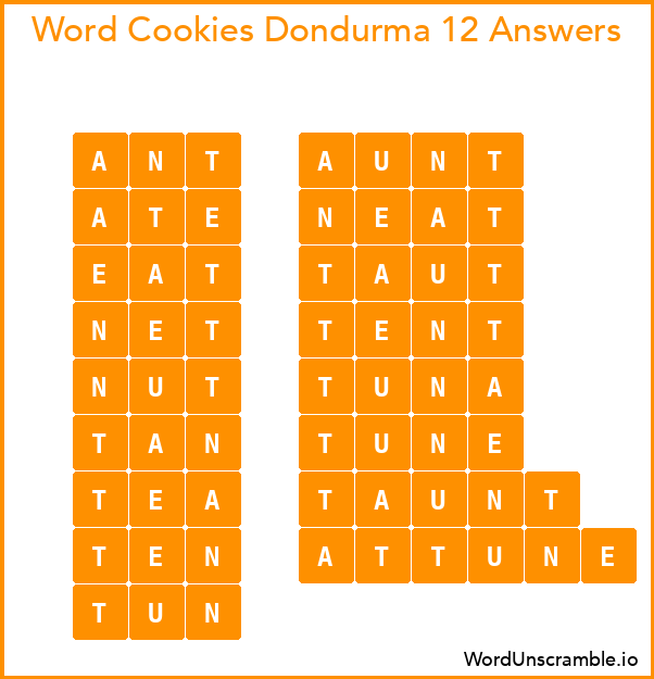 Word Cookies Dondurma 12 Answers
