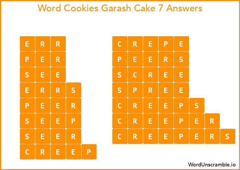 Word Cookies Garash Cake 7 Answers