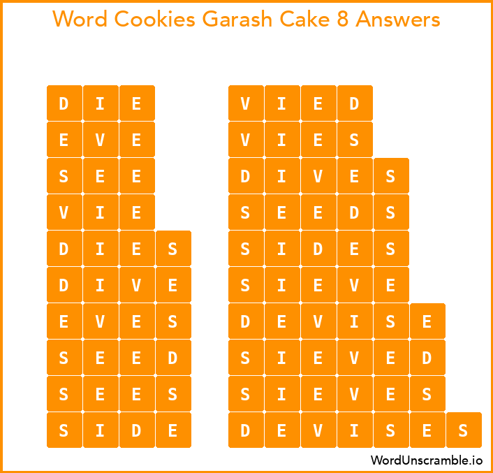 Word Cookies Garash Cake 8 Answers