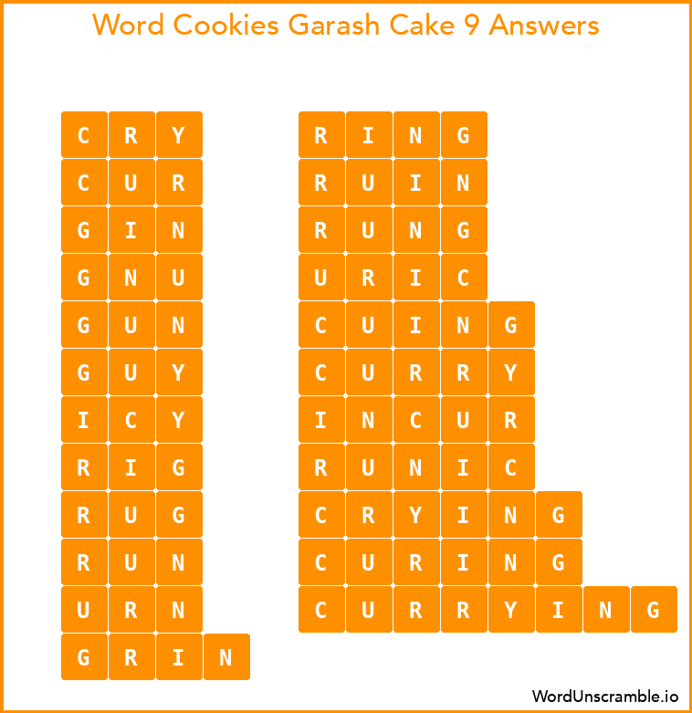 Word Cookies Garash Cake 9 Answers