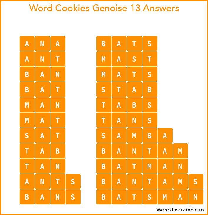 Word Cookies Genoise 13 Answers