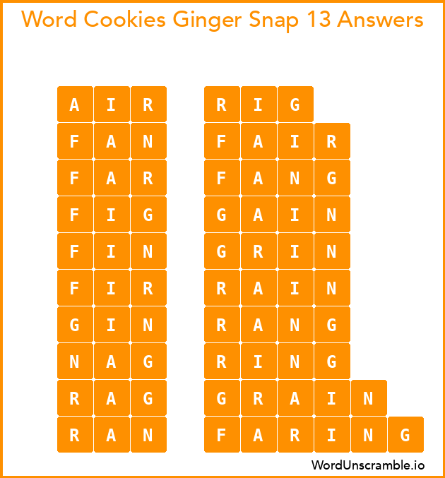 Word Cookies Ginger Snap 13 Answers