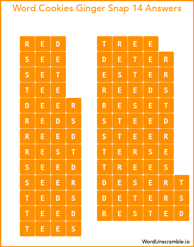 Word Cookies Ginger Snap 14 Answers