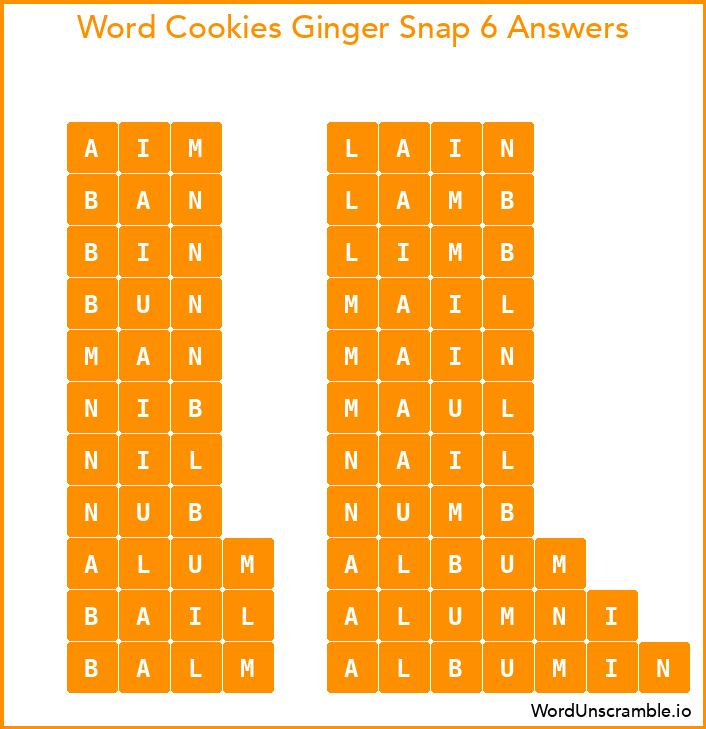 Word Cookies Ginger Snap 6 Answers