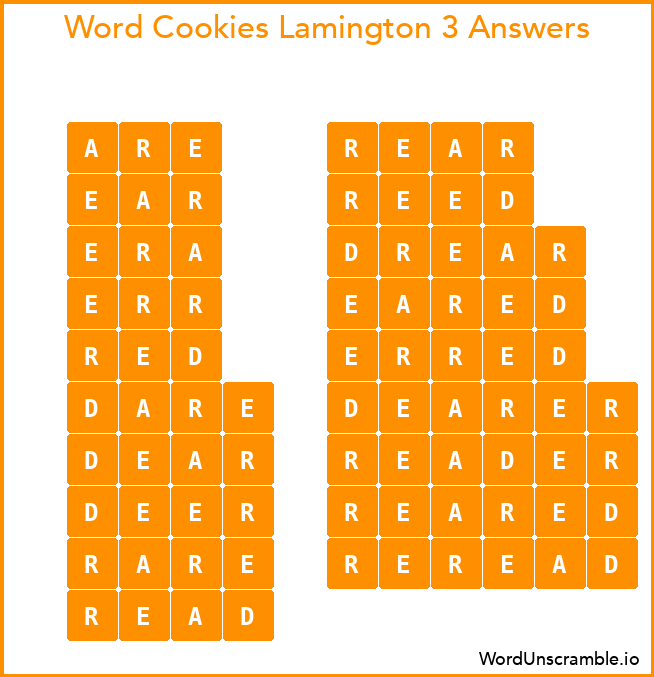Word Cookies Lamington 3 Answers