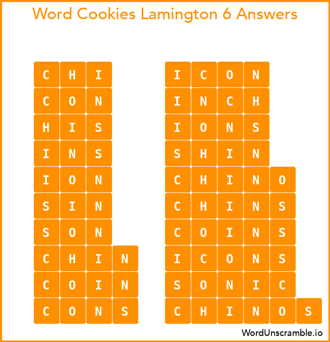 Word Cookies Lamington 6 Answers