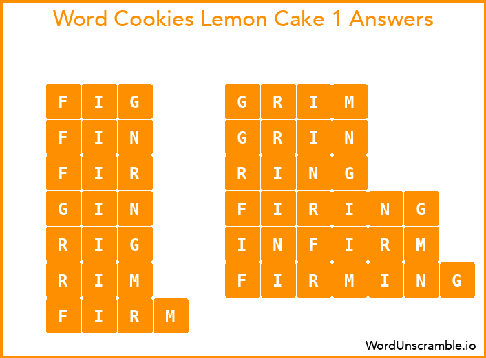 Word Cookies Lemon Cake 1 Answers