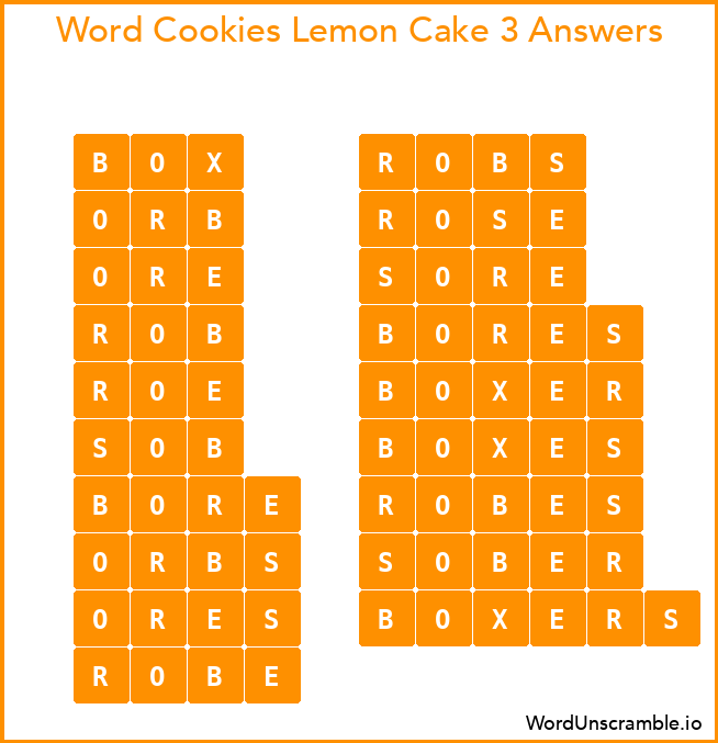 Word Cookies Lemon Cake 3 Answers