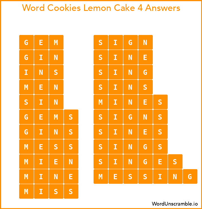 Word Cookies Lemon Cake 4 Answers