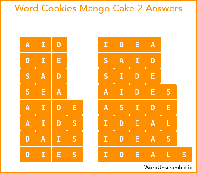 Word Cookies Mango Cake 2 Answers