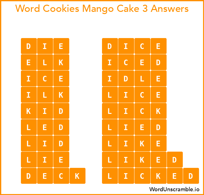 Word Cookies Mango Cake 3 Answers