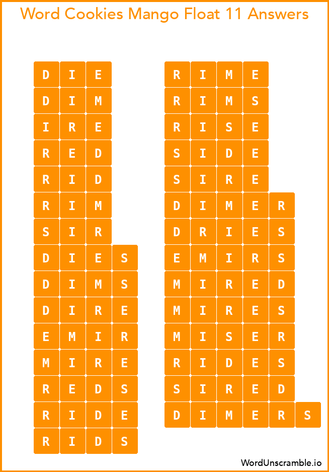 Word Cookies Mango Float 11 Answers