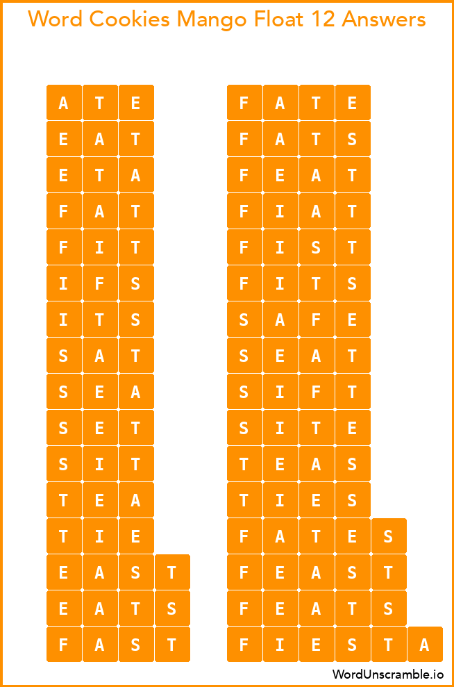 Word Cookies Mango Float 12 Answers