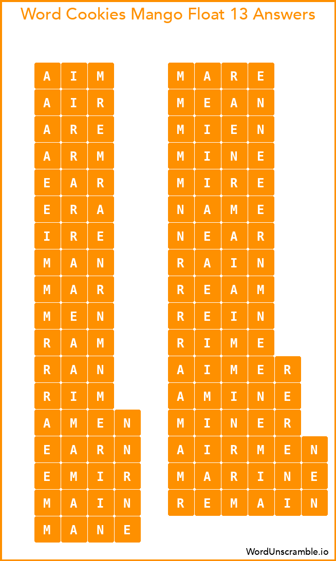 Word Cookies Mango Float 13 Answers