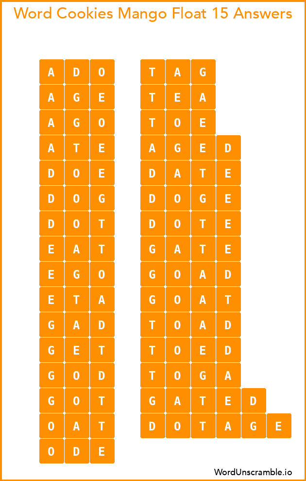 Word Cookies Mango Float 15 Answers