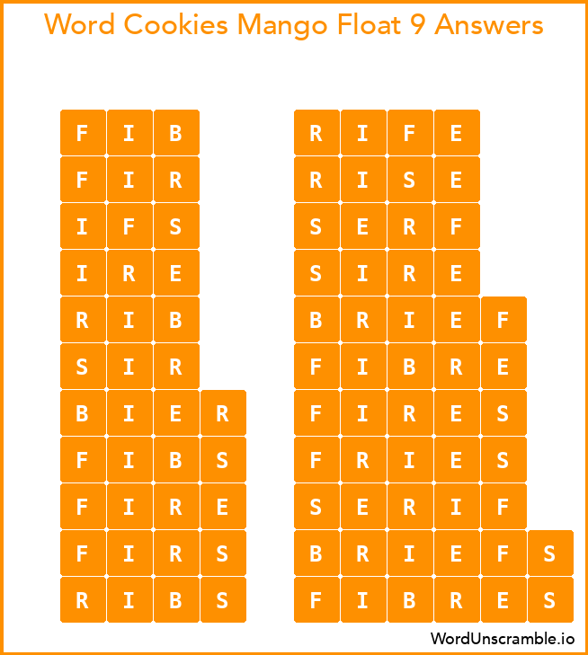 Word Cookies Mango Float 9 Answers