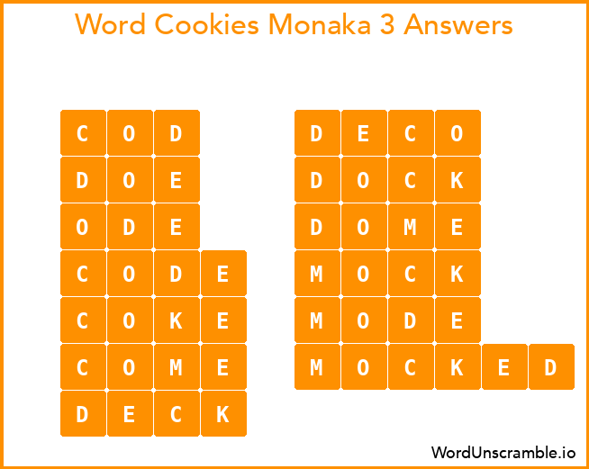 Word Cookies Monaka 3 Answers