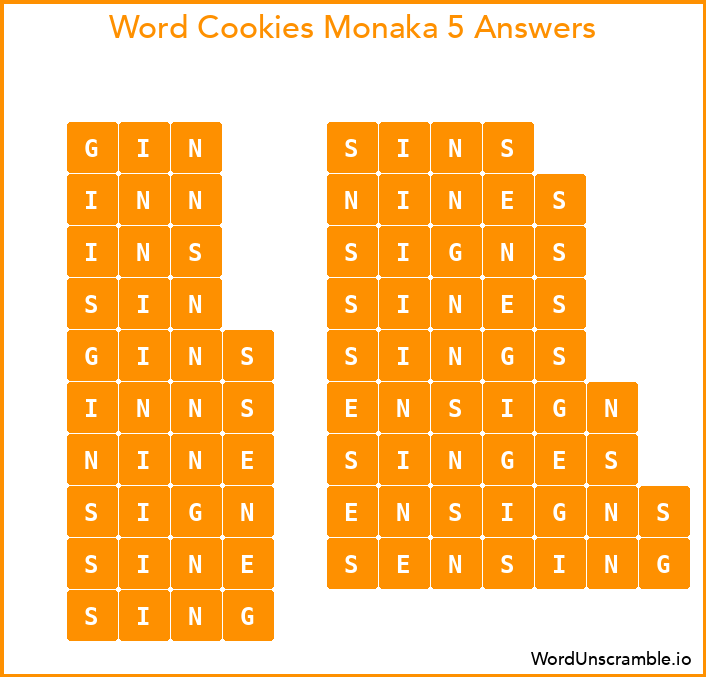 Word Cookies Monaka 5 Answers