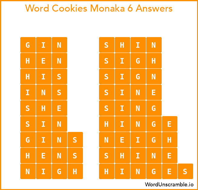 Word Cookies Monaka 6 Answers