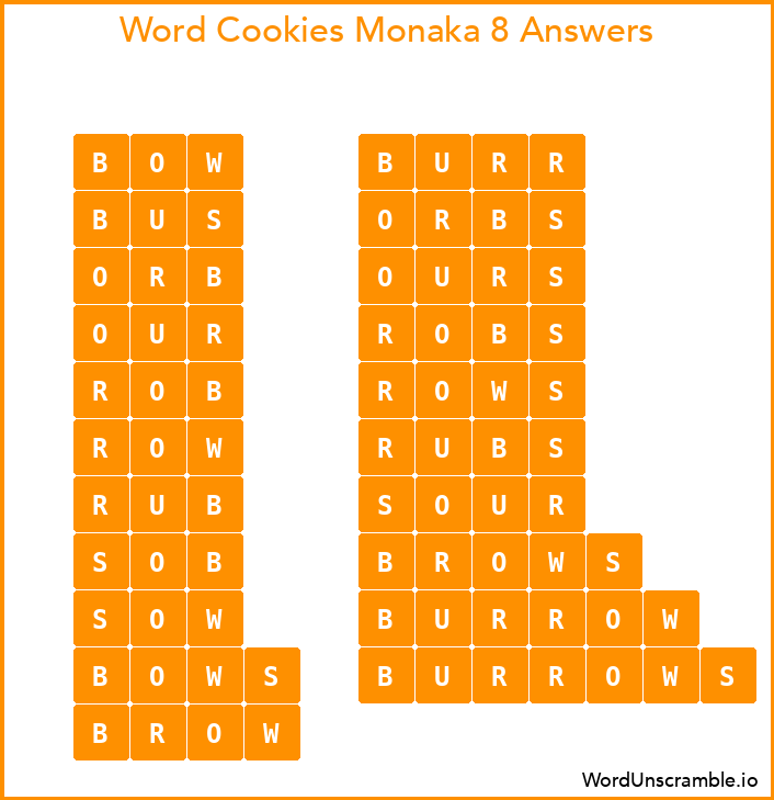 Word Cookies Monaka 8 Answers