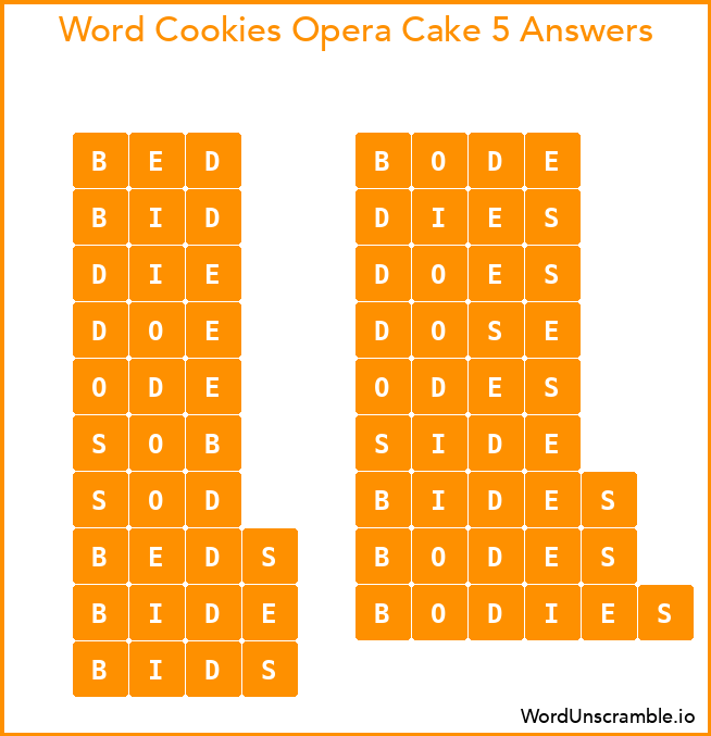 Word Cookies Opera Cake 5 Answers