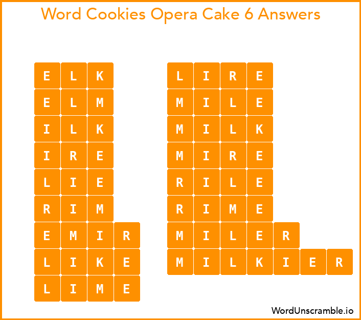 Word Cookies Opera Cake 6 Answers