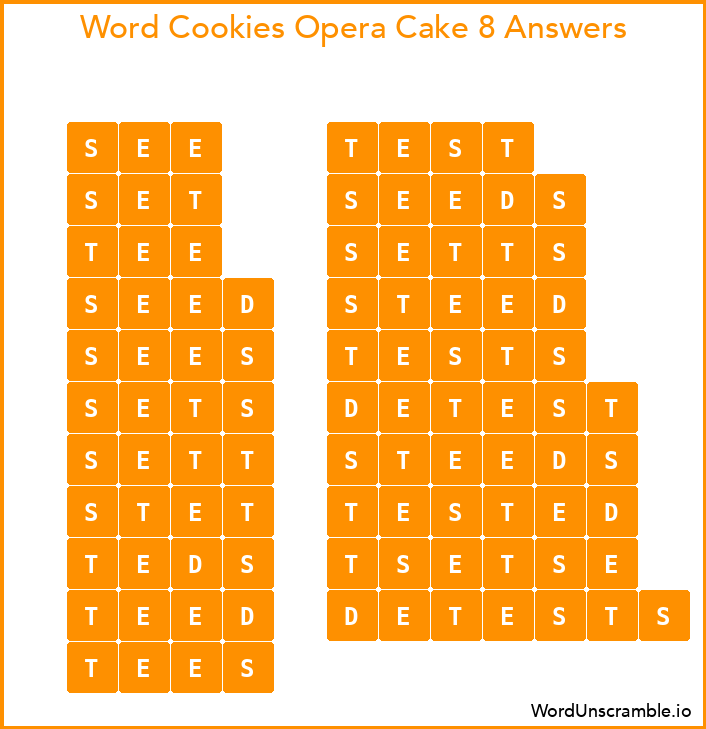 Word Cookies Opera Cake 8 Answers