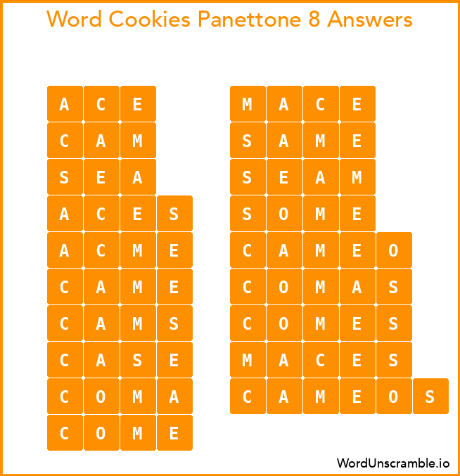 Word Cookies Panettone 8 Answers